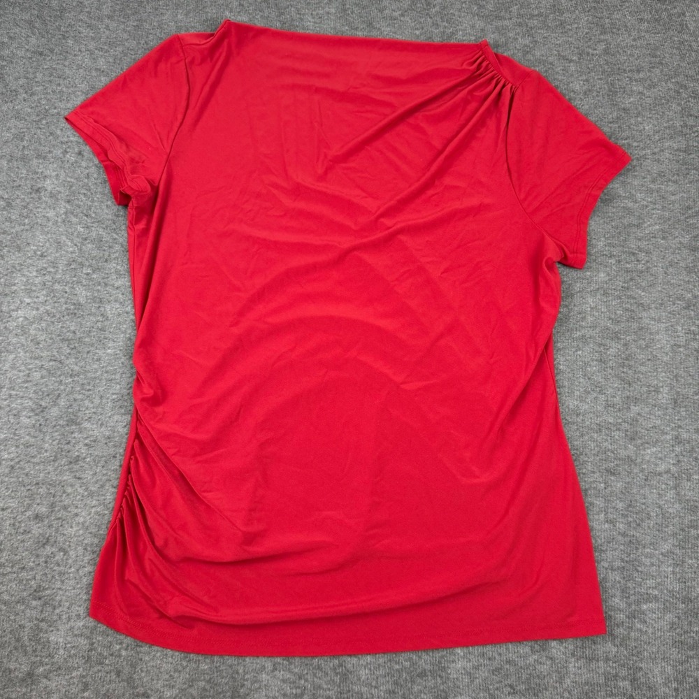 White House Black‎ Market Top Women XL Red Short Sleeve Boat Neck Ruched Pleated